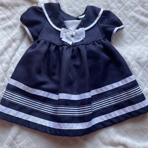 Rare Editions navy sailor dress Easter toddler bow white holiday size 18 months